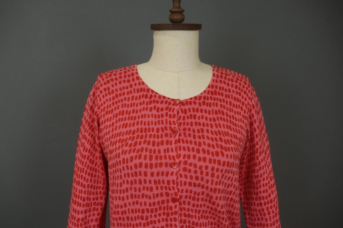 GUDRUN SJODEN Red Dotted Round Neck Long Sleeve Button Front Shirt Top – Size S