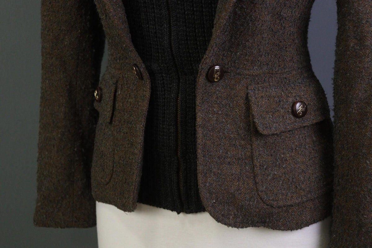 DOLCE&GABBANA Brown and Black Wool Full Zip Sweater with Blazer Jacket – Size 42