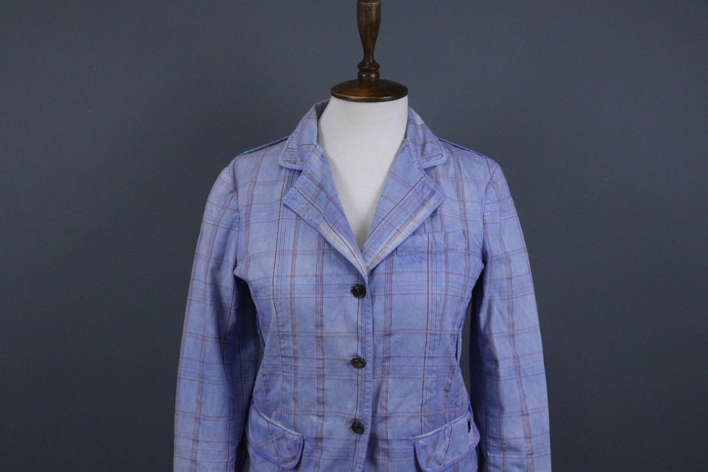 BNWT GALLIANO Blue Check Three Button Blazer Jacket – Size 26 / 40