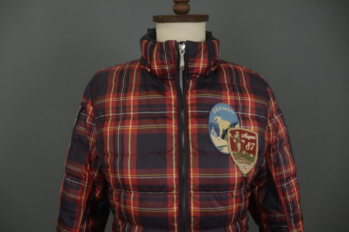 NAPAPIJRI Multicolor Plaid Long Sleeve Mock Neck Full Zip Puffer Jacket – Size M