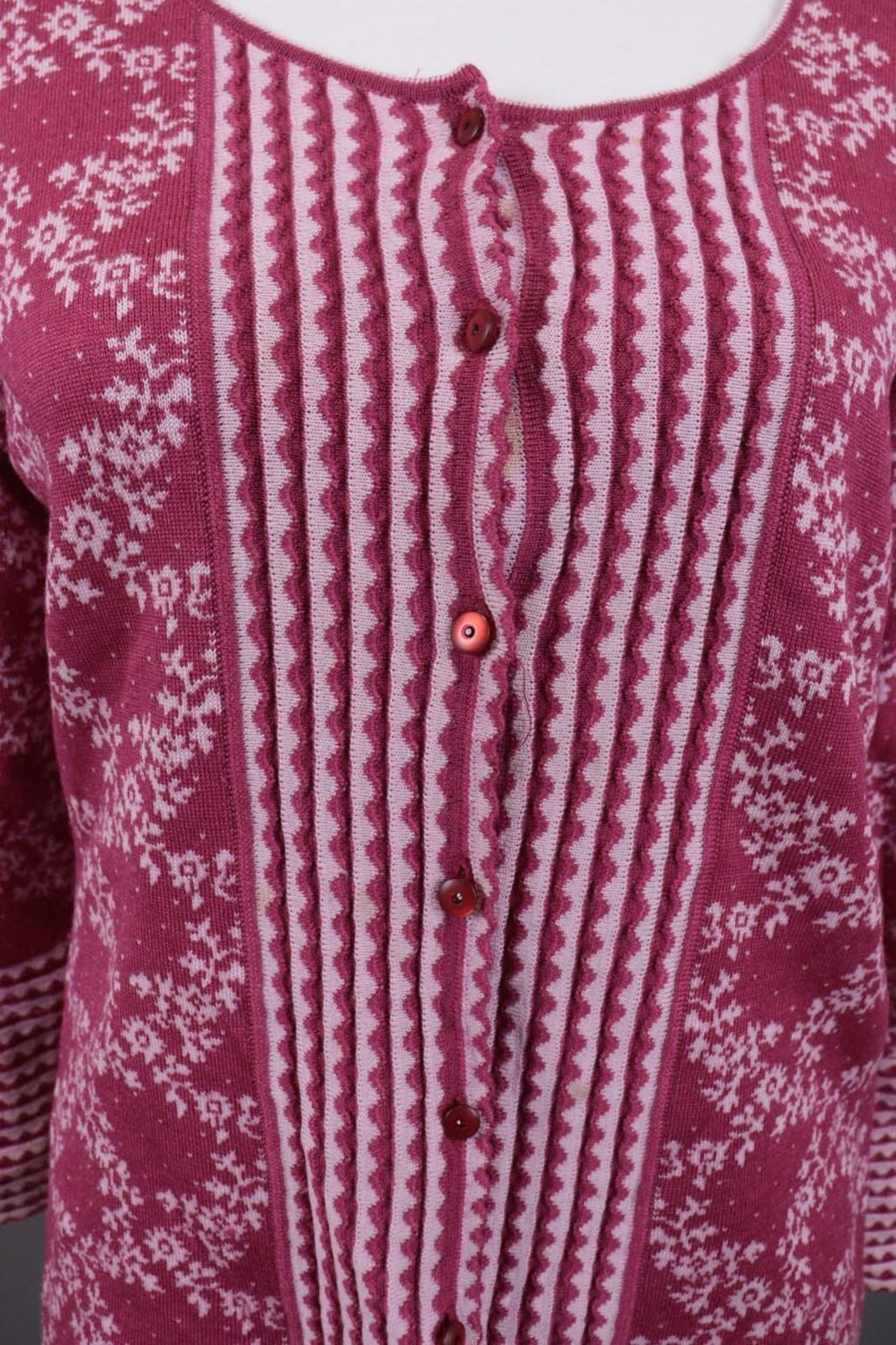 OLENA ESPELAND Pink Floral Wool Silk Knit Cardigan Sweater – Size M