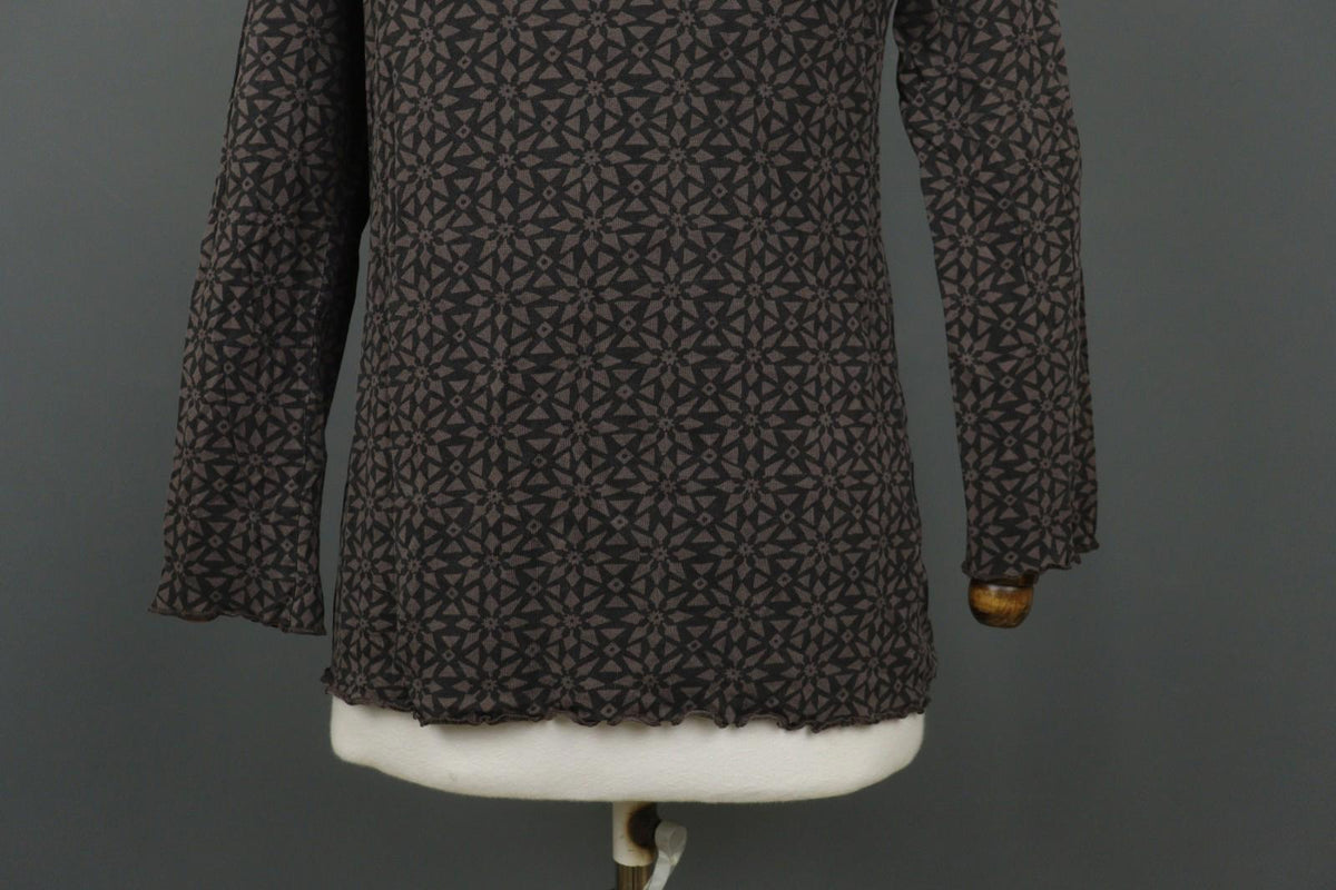 GUDRUN SJODEN Brown Printed Long Sleeve Round Neck Tunic Blouse Top – Size S