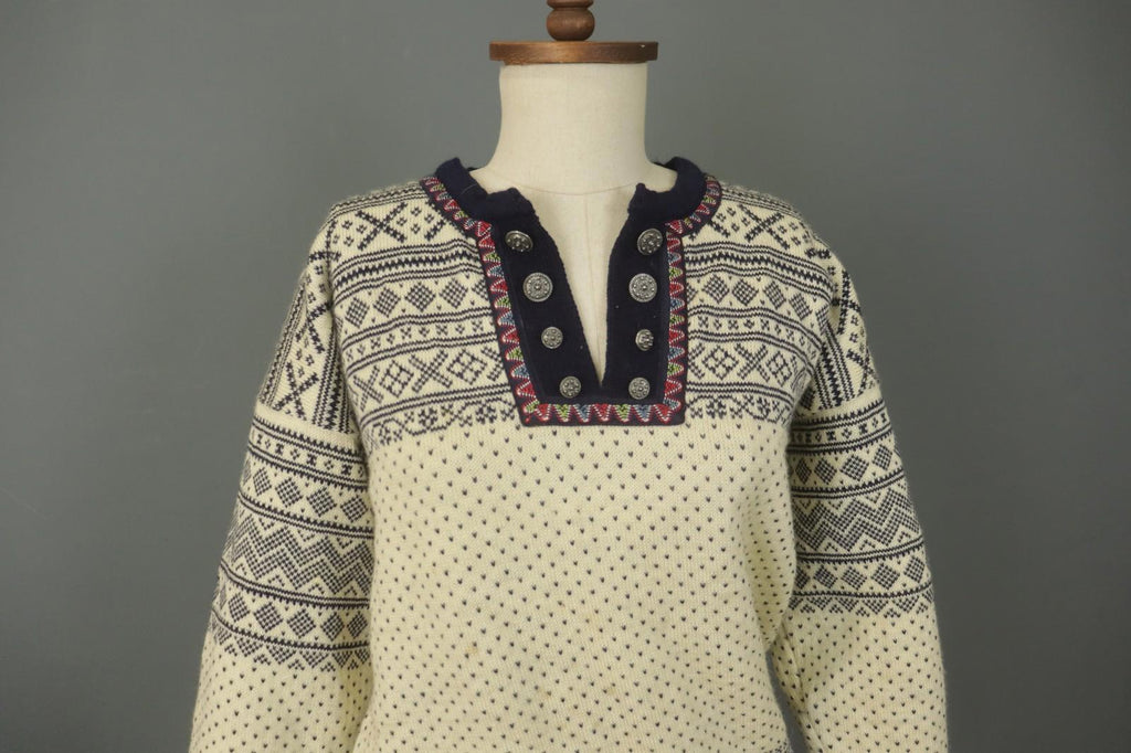 DALE OF NORWAY Multi Fair Isle Wool Knitted Button Front Ski Sweater – Size M