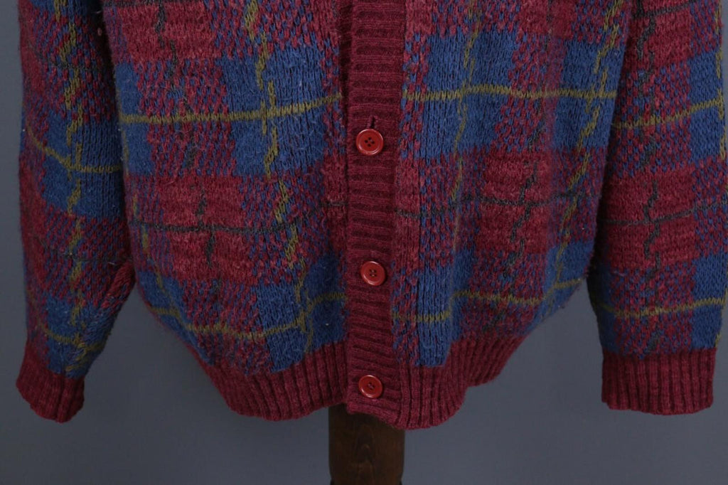 MISSONI UOMO Multicolor Check V-Neck Wool Knit Button Cardigan Sweater – Size 50