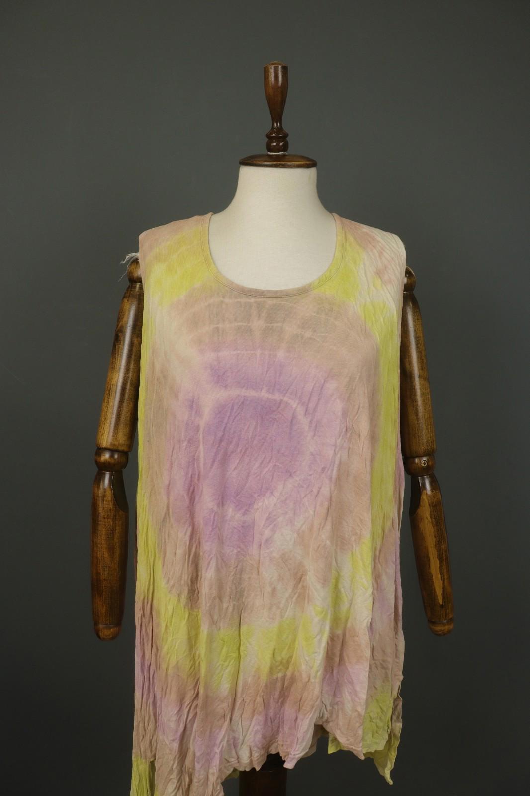 BARBARA SPEER Multicolor Tie dye Round Neck Asymmetrical Hem Shift Dress – Size 2