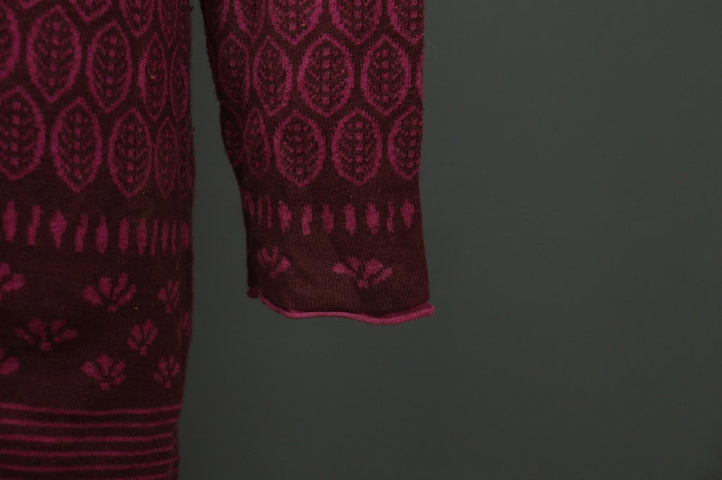 GUDRUN SJÖDEN Burgundy Geo Print Long Sleeve Button Front Cardigan Sweater Sz M