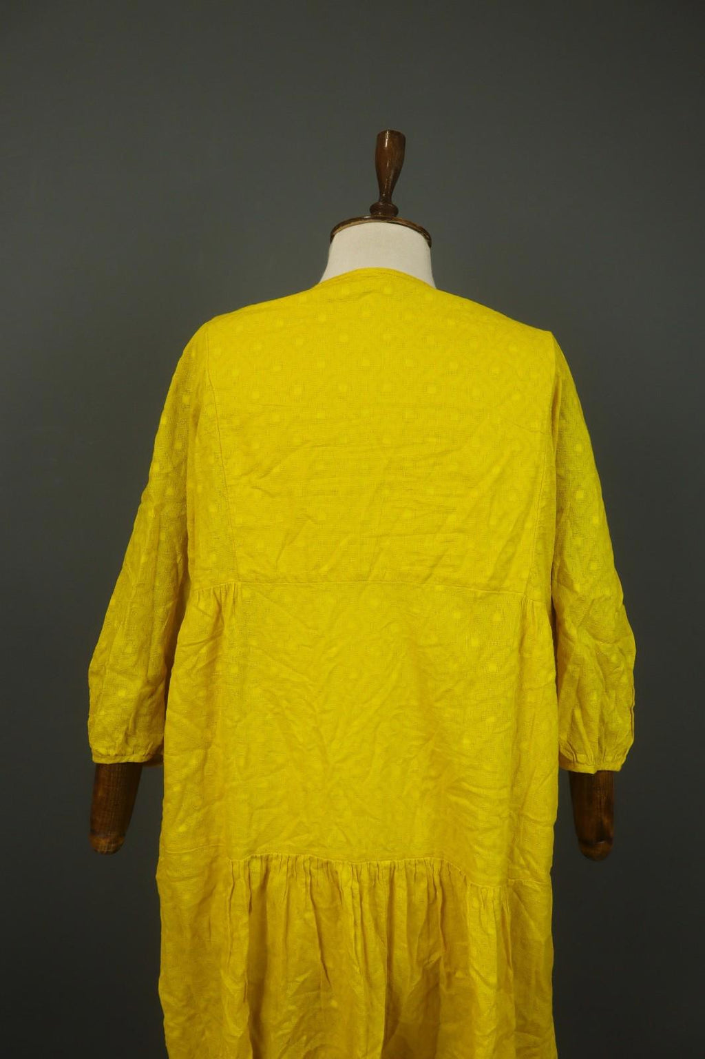 GUDRUN SJODEN Yellow Cotton Long Sleeve Round Neck Button Front Shirt Dress Sz M