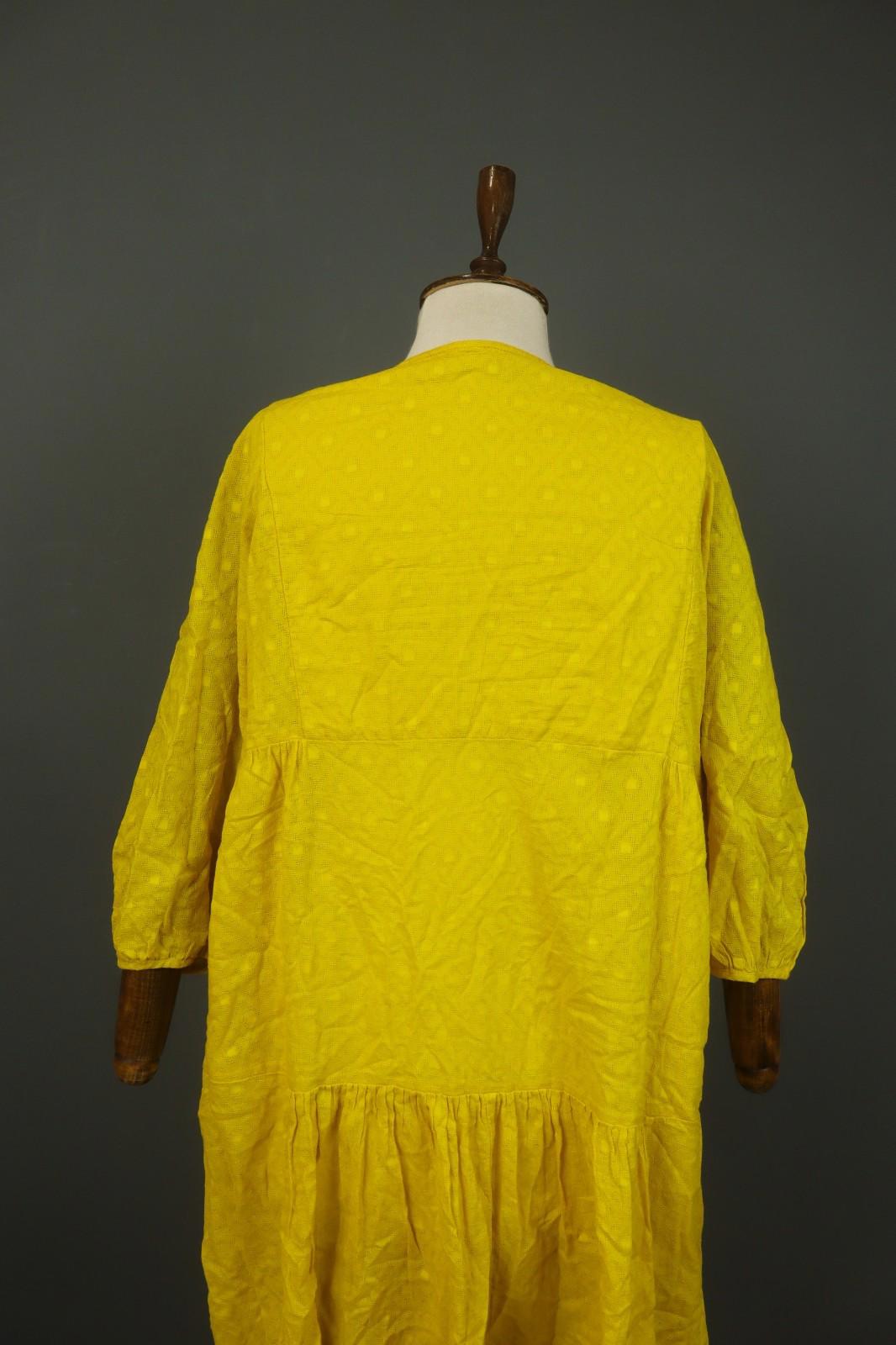GUDRUN SJODEN Yellow Cotton Long Sleeve Round Neck Button Front Shirt Dress Sz M