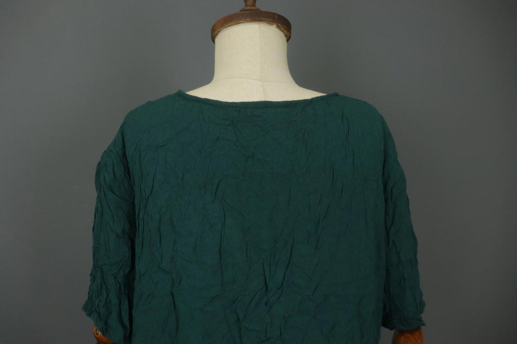 GUDRUN SJODEN Green Viscose Half Sleeve Round Neck Button Front Shirt Top Sz XXL