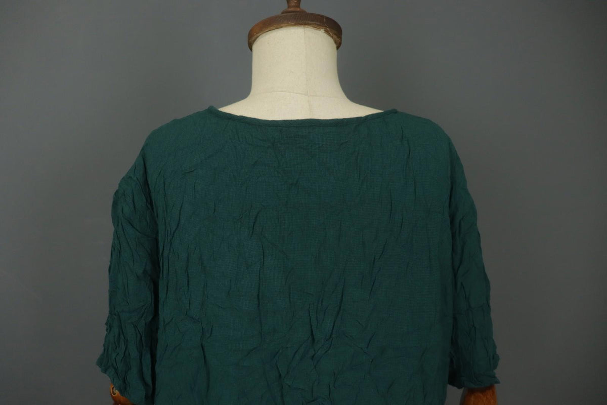 GUDRUN SJODEN Green Viscose Half Sleeve Round Neck Button Front Shirt Top Sz XXL