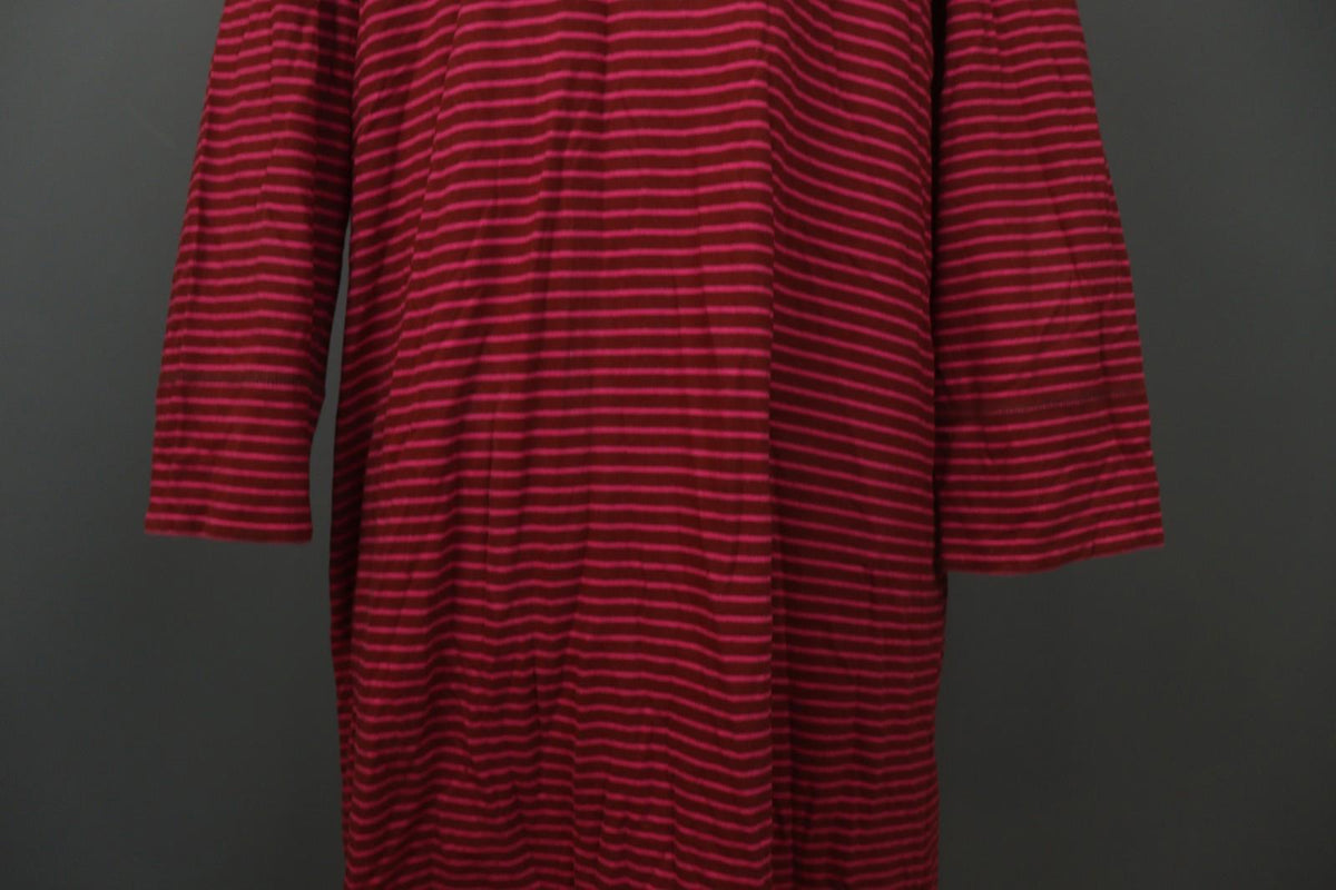 GUDRUN SJÖDEN Burgundy Pink Stripe Organic Cotton Long Sleeve Shift Dress – Size L