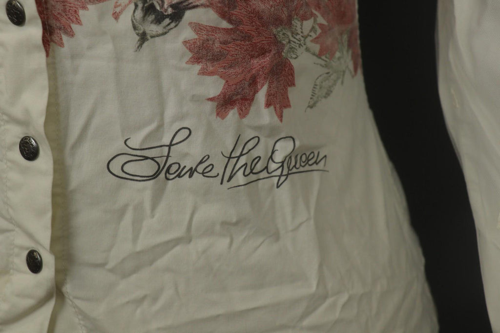 SAVE THE QUEEN White Floral Cotton Lace Long Sleeve Snap Button Shirt Top – Size S