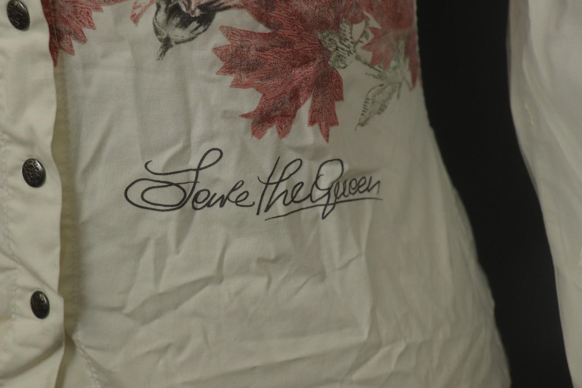 SAVE THE QUEEN White Floral Cotton Lace Long Sleeve Snap Button Shirt Top – Size S