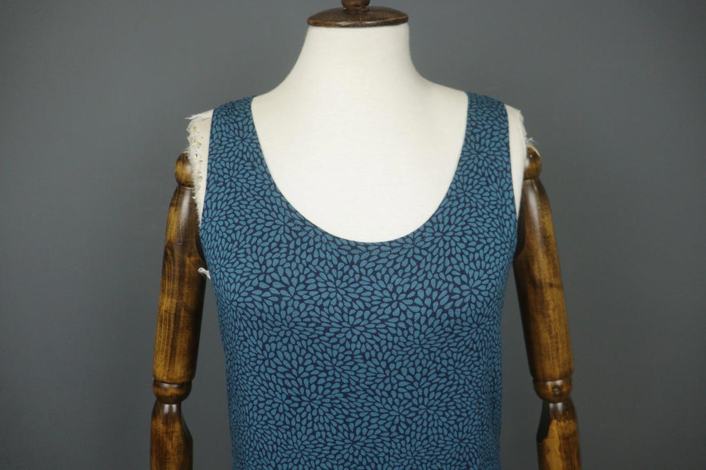 GUDRUN SJODEN Blue Modal Floral Stretch Sleeveless Scoop Neck Tank Dress – Size L