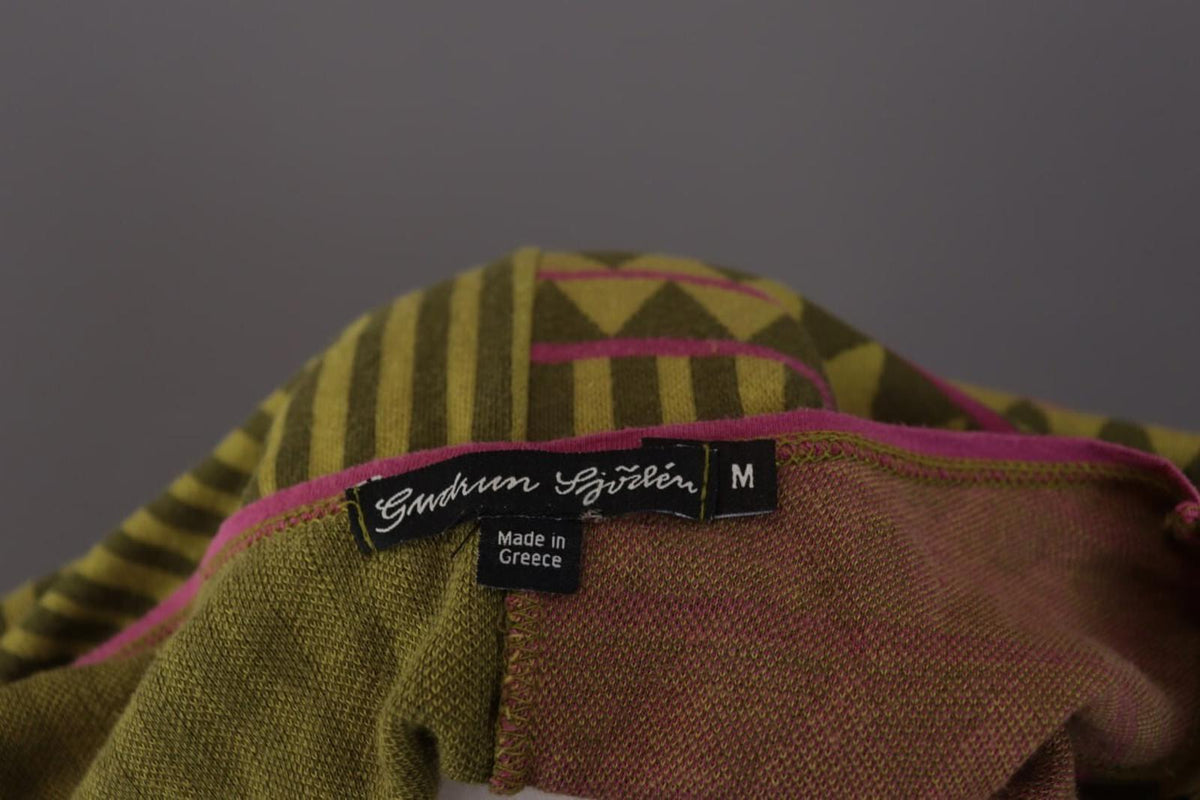 GUDRUN SJODEN Green Geometric Striped Sleevelss A-Line Short Dress – Size M