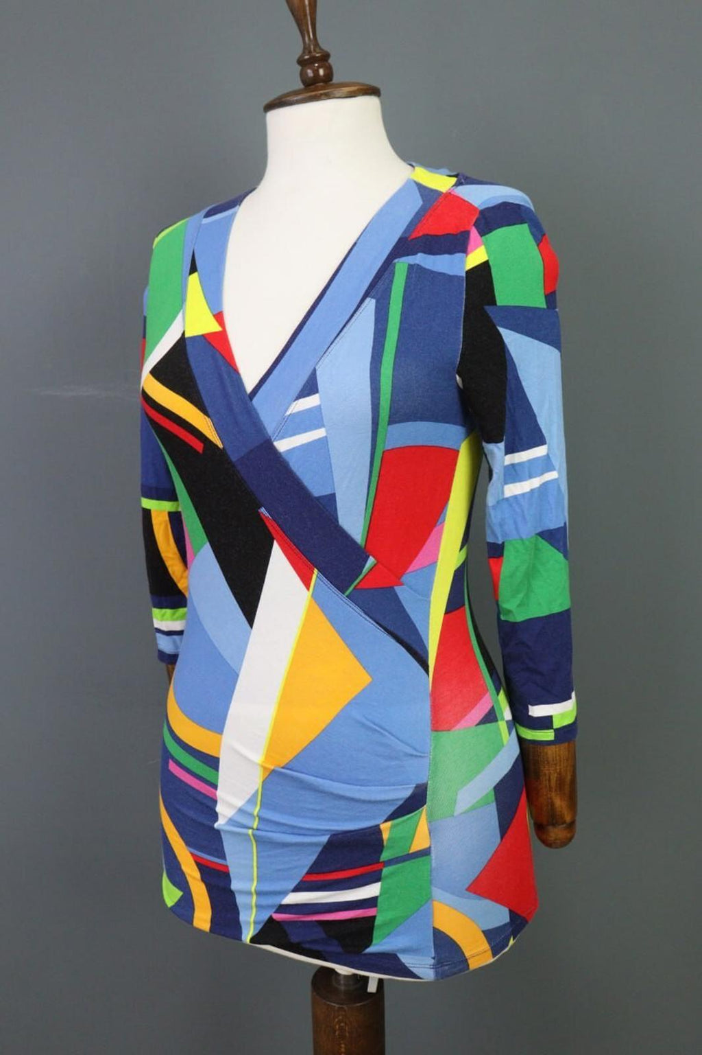 RALPH LAUREN BLACK LABEL Multicolro Colorful 3/4 Sleeve Stretch Blouse Top