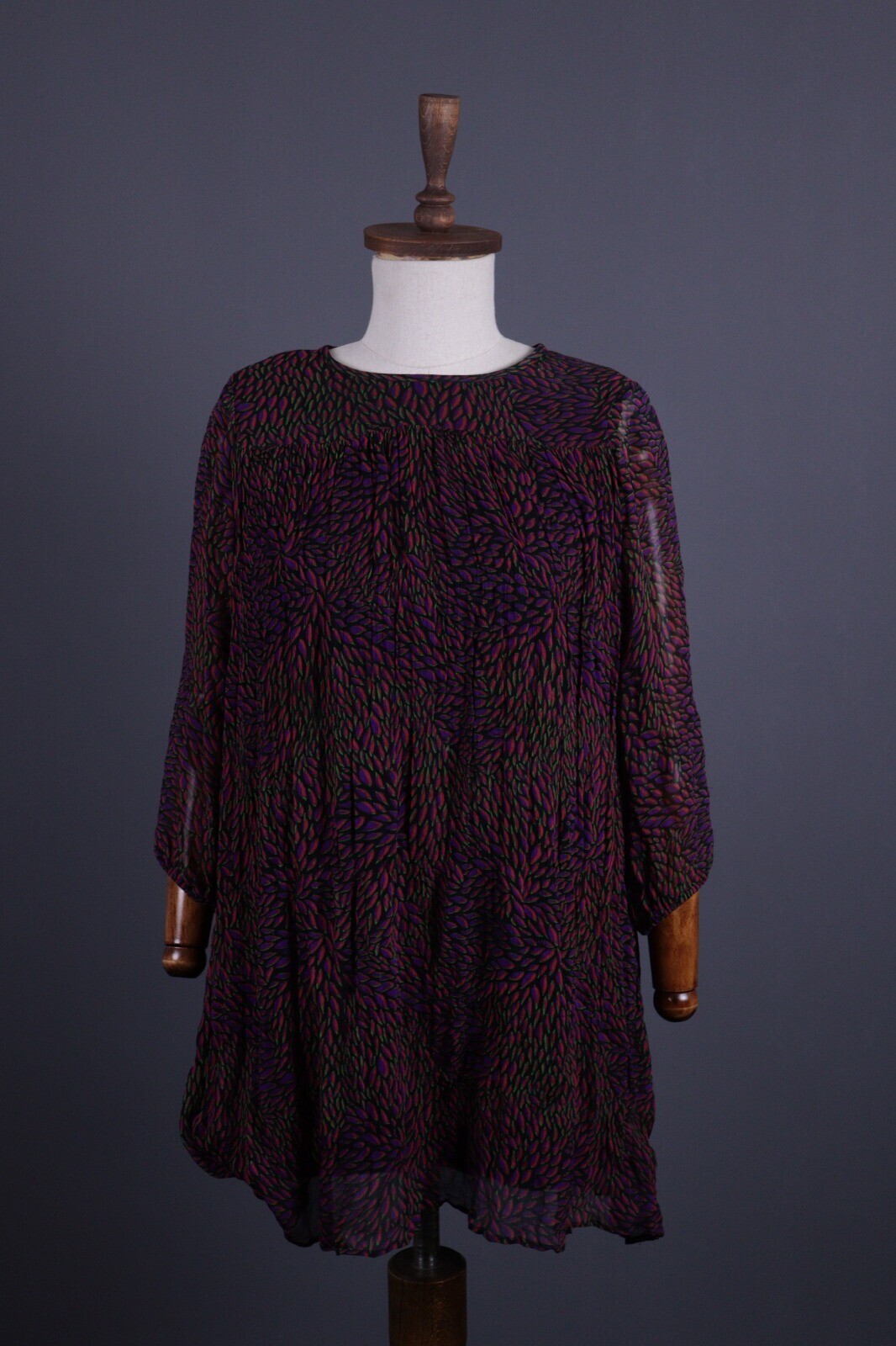 BA&SH Multicolor Floral Relaxed Mesh Long Sleeve Blouson Dress – Size 0 / XS