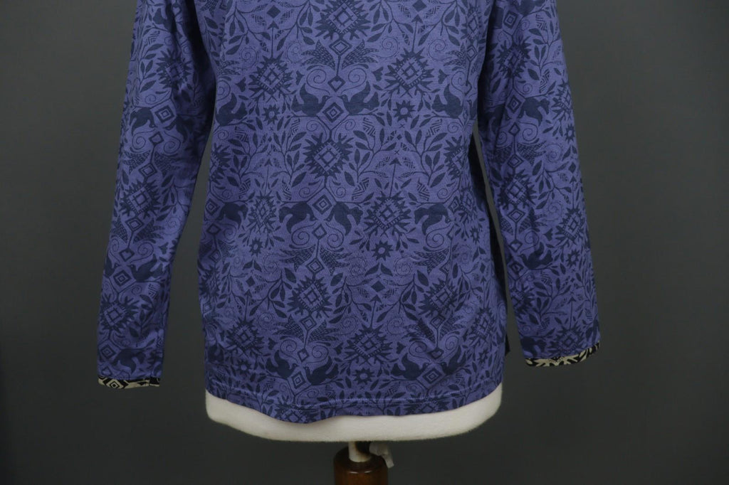 GUDRUN SJODEN Purple Palm Leaf Print Cotton Round Neck Pullover Blouse Top Sz M