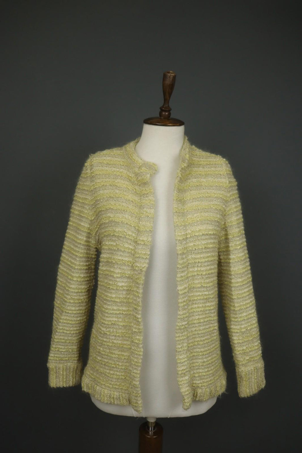 ESCADA Beige Knitted Casual Raglan Sleeve Metallic Open Front Cardigan – Size 38