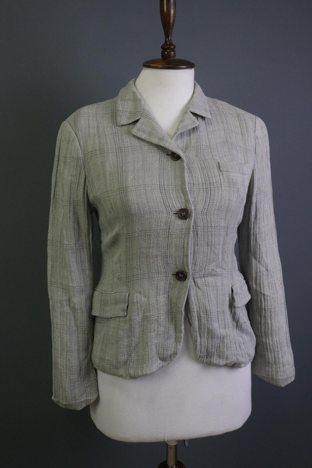 JIL SANDER Gray Plaid 100% Linen Three Button Blazer Jacket – Size 38