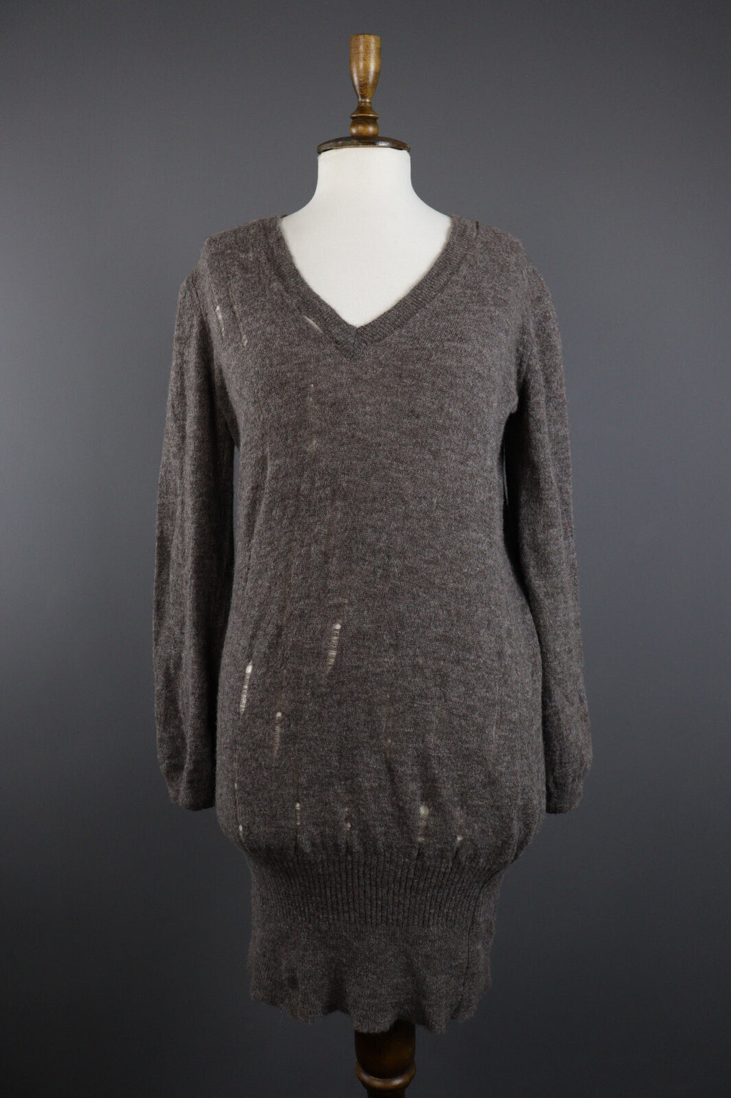Manila Grace Denim Alpaca Wool Long Sleeve Distressed Bodycon Sweater Dress 2