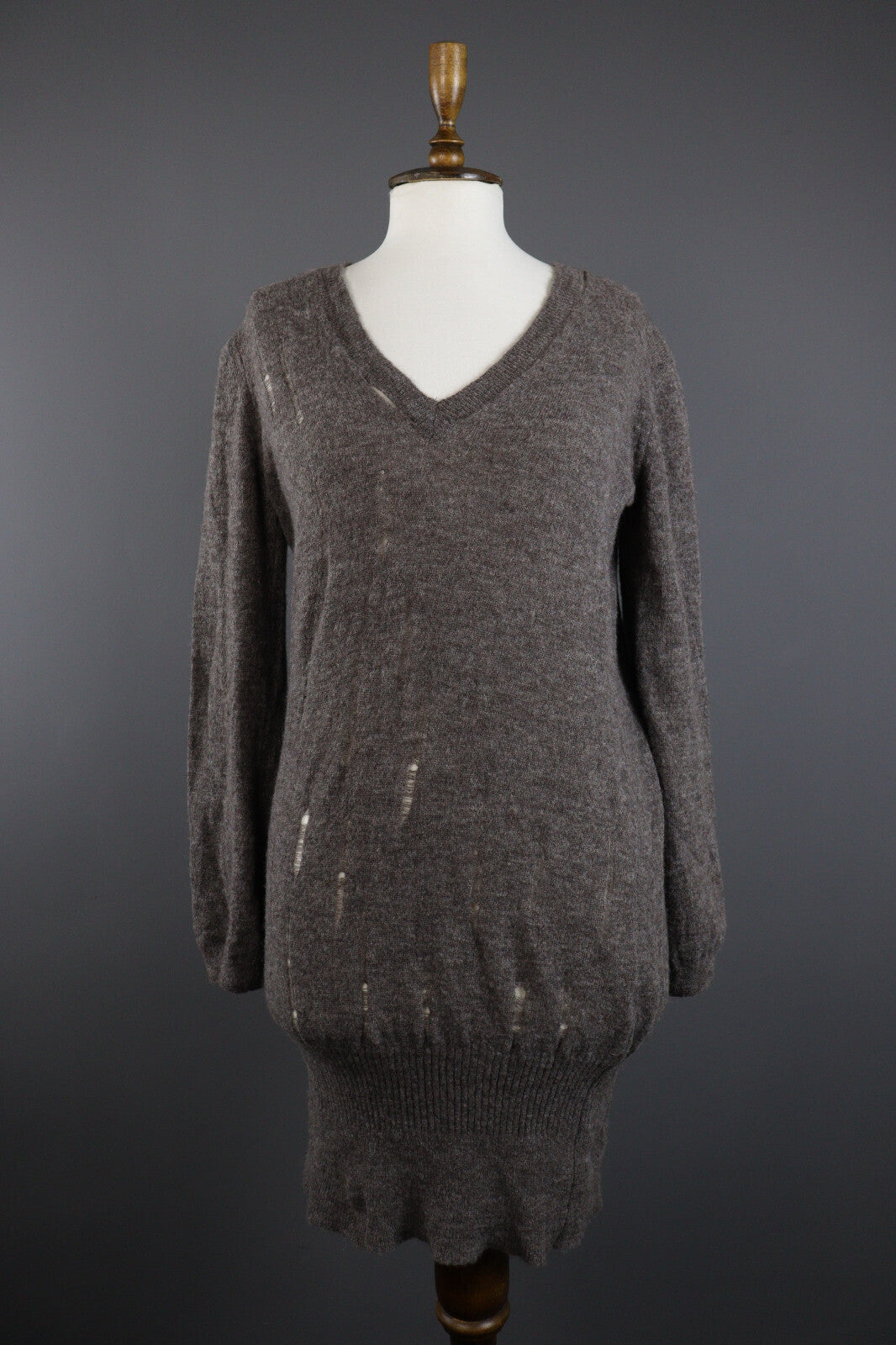 Manila Grace Denim Alpaca Wool Long Sleeve Distressed Bodycon Sweater Dress 2