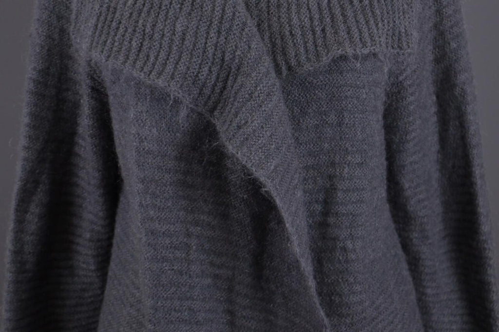 GUDRUN SJODEN Gray Ribbed Mohair Wool Cape Wrape Cardigan Sweater – Size XL