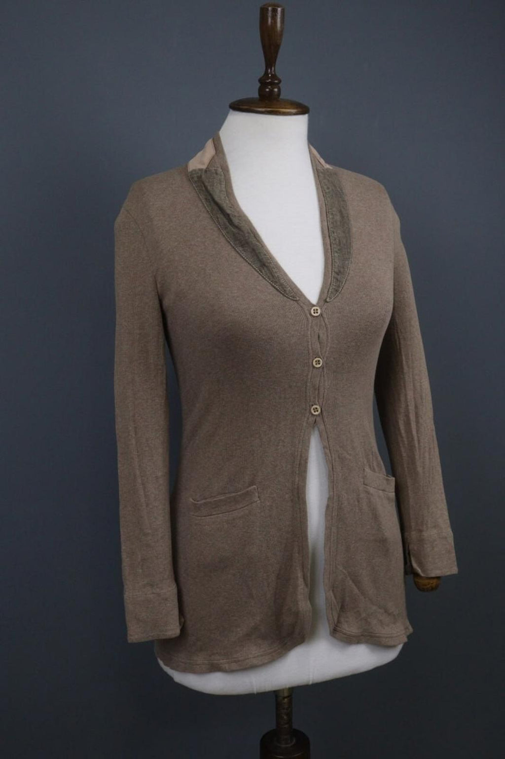 FABIANA FILIPPI Brown Shawl Collar Long Sleeve 3-Button Front Cardigan Sweater