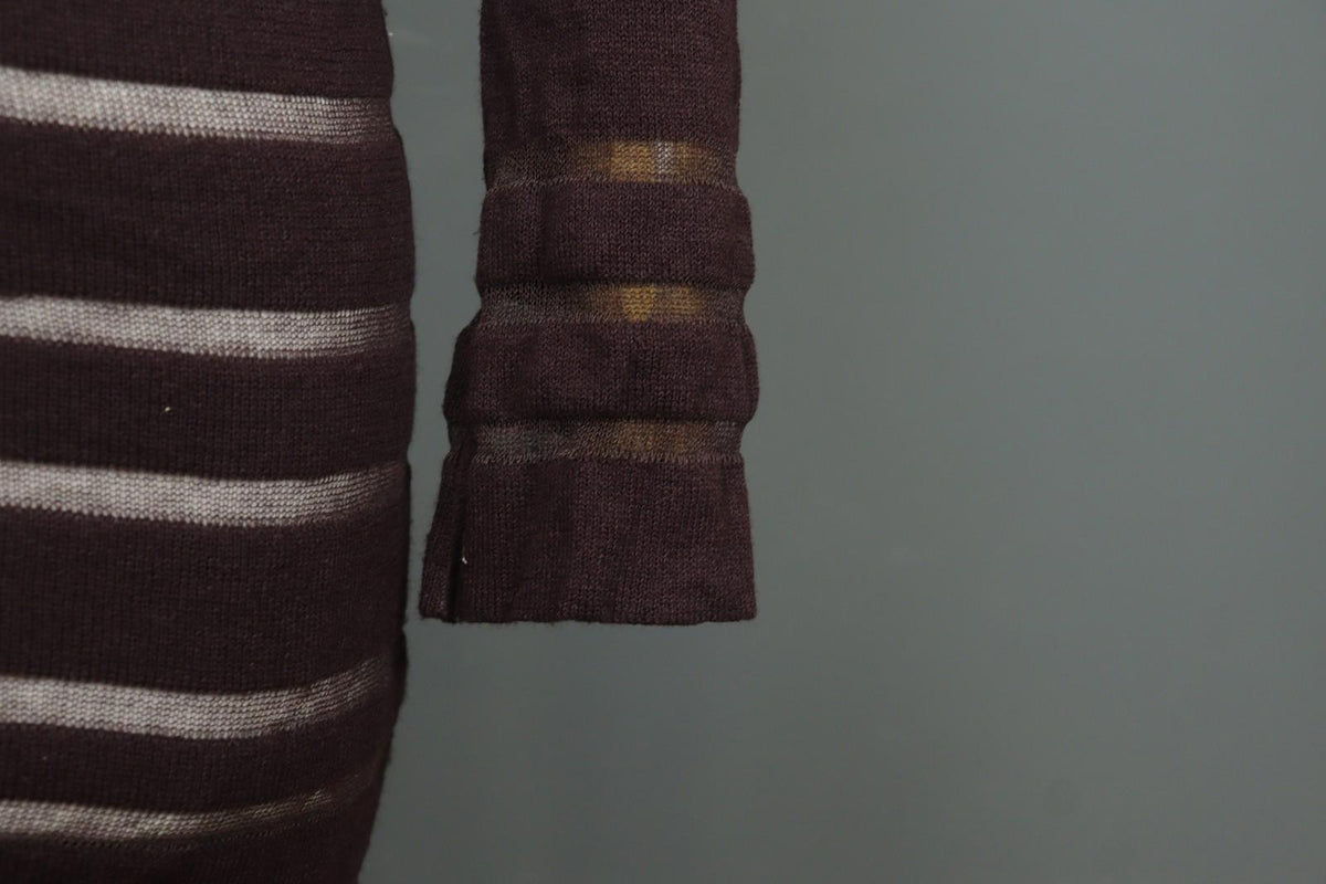 SARAH PACINI Maroon White Striped Knitted Long Sleeve Round Neck Dress M / L