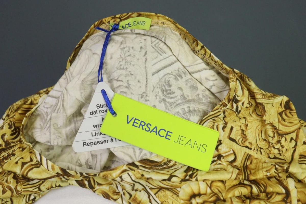 BNWT VERSACE JEANS Multicolor Gold Printed Short Sleeve Blouse Top – Size USA 4