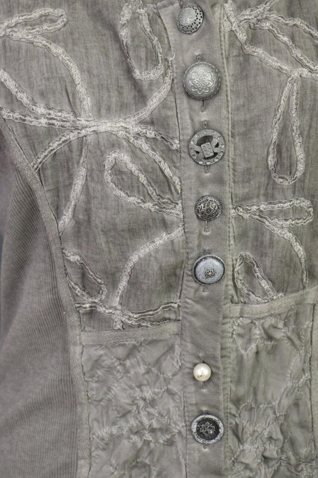 BOTTEGA Gray Lagenlook Designer Embroidered Cardigan Sweater