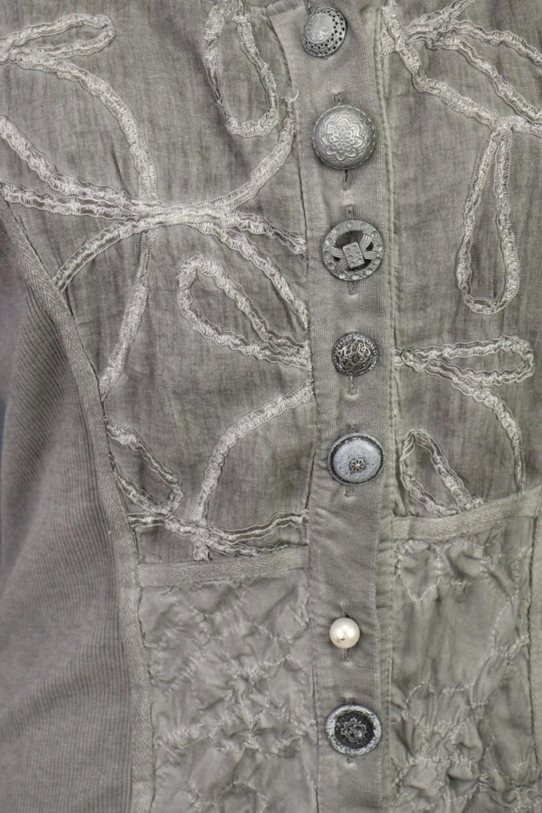 BOTTEGA Gray Lagenlook Designer Embroidered Cardigan Sweater