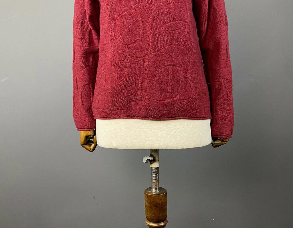 GUDRUN SJODEN Red Wool Knit Embroidered Pullover Oversized Sweater – Size S