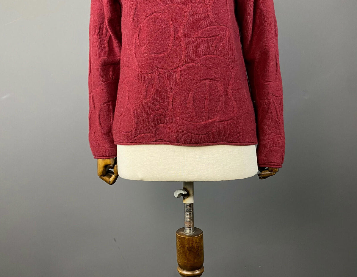 GUDRUN SJODEN Red Wool Knit Embroidered Pullover Oversized Sweater – Size S