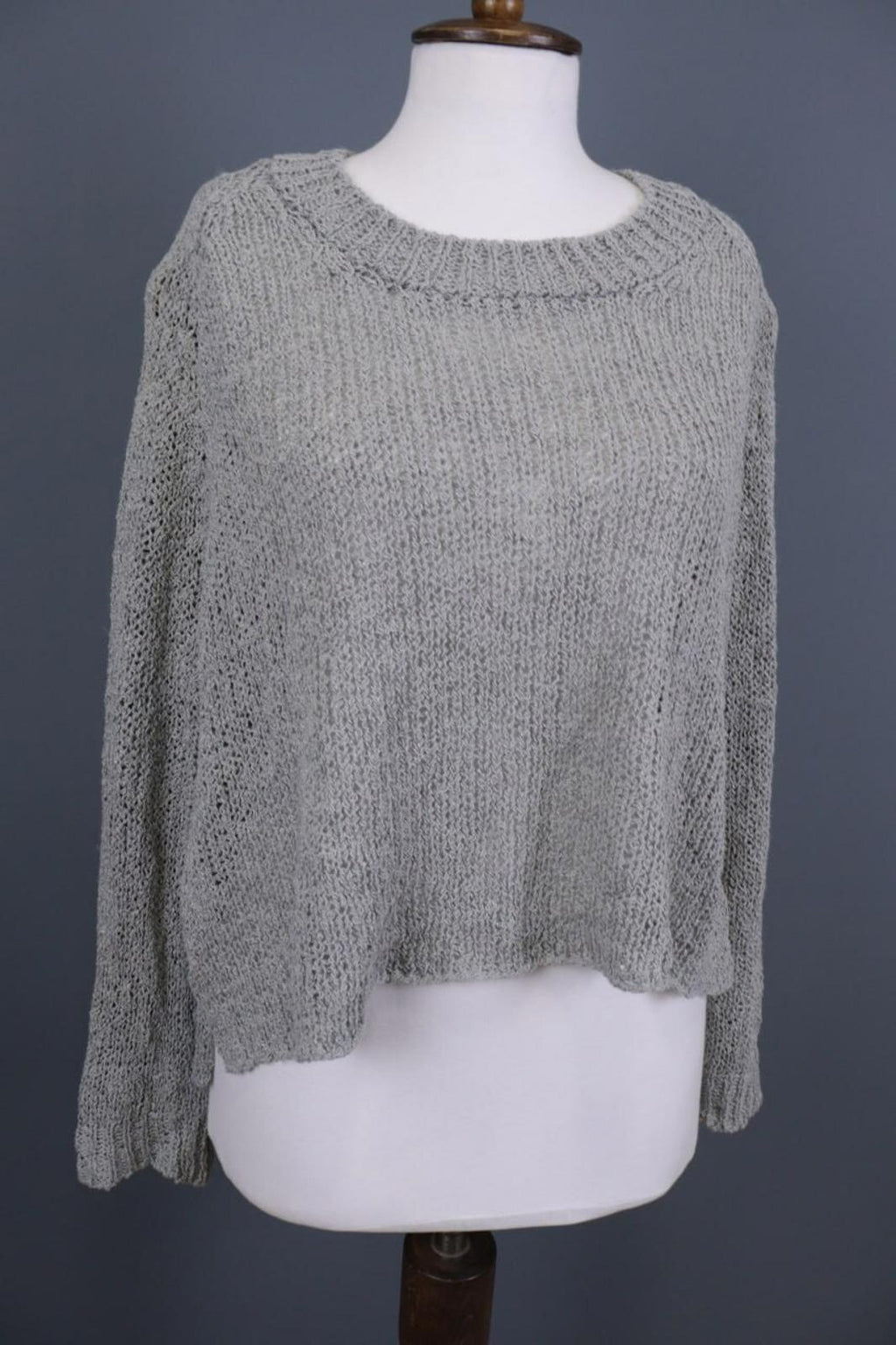 ANNETTE GORTZ Gray Open Knit Hemp Crew Neck Knit Sweater – Size S