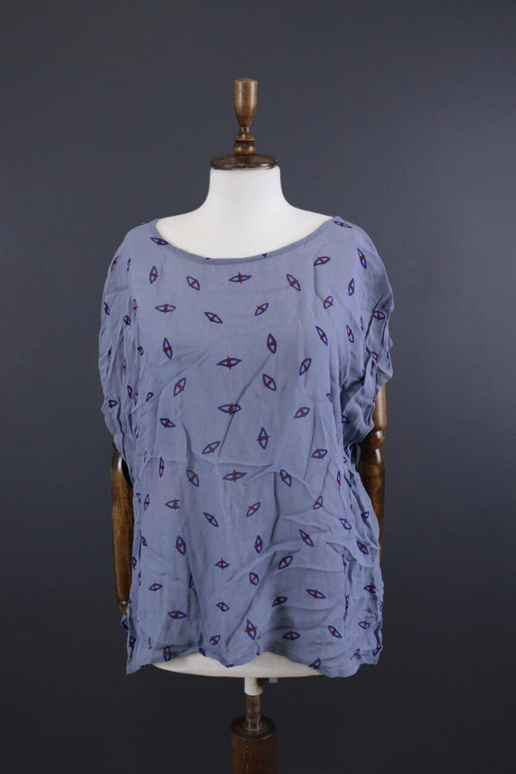 GUDRUN SJODEN Blue Designer Sleeveless Lagenlook Relaxed Tunic Top – Size L/XL