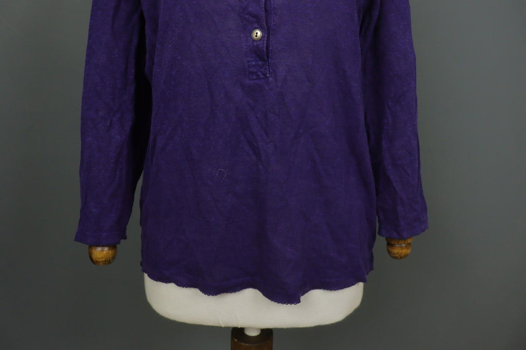 GUDRUN SJODEN Purple 100% Linen Stretch Round Neck Button Front Shirt Top – Size L