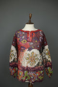 FUZZI Multi Geo Print Balloon Sleeve Round Neck Keyhole Front Mini Dress M/L
