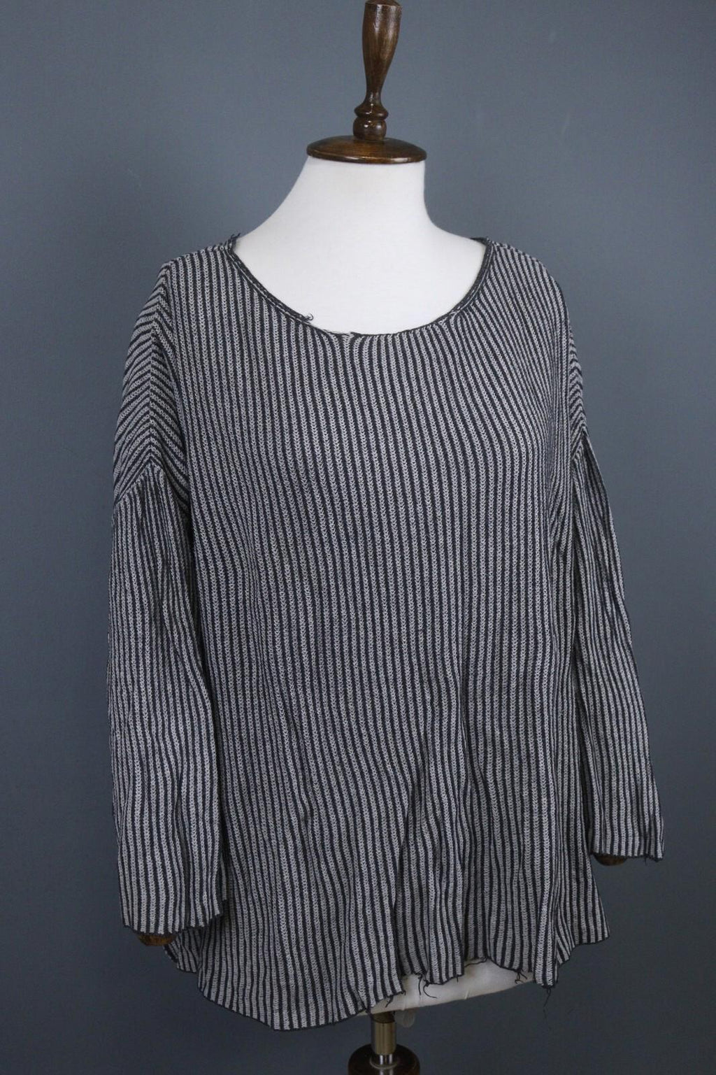 GUDRUN SJODEN Gray Black Striped Long Sleeve Blouse Top – Size S / M