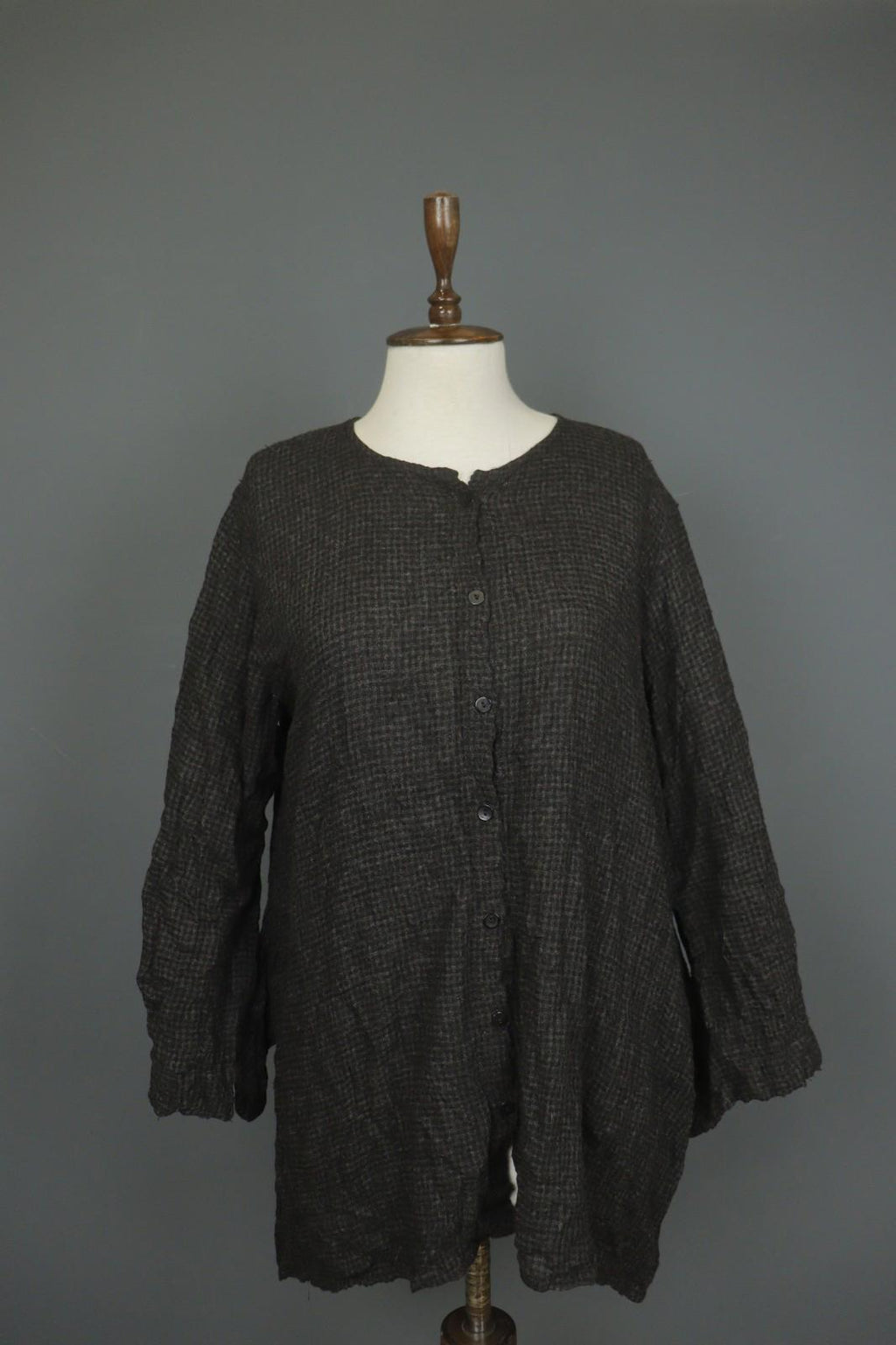 BARBARA LANG PARIS Black Crew Neck Long Sleeve Button Front Shirt Dress – Size M