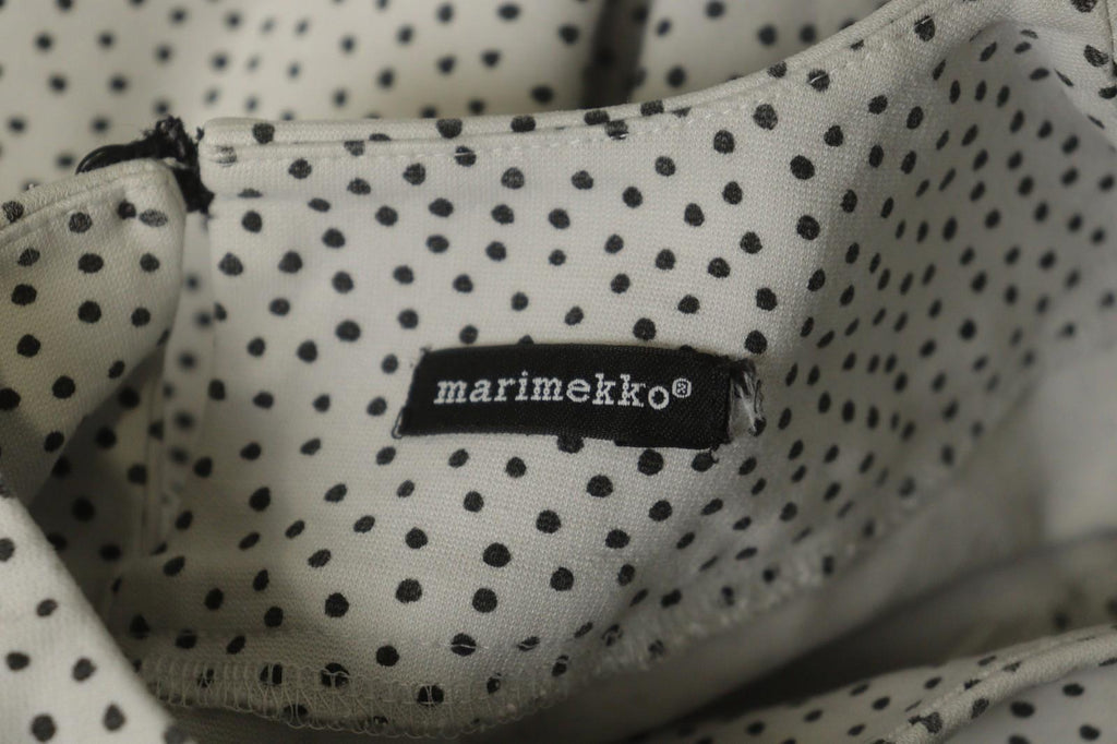 MARIMEKKO NATTU White Polka Dot Viscose Stretch Round Neck Pullover Blouse Top
