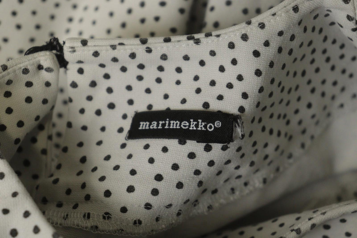 MARIMEKKO NATTU White Polka Dot Viscose Stretch Round Neck Pullover Blouse Top