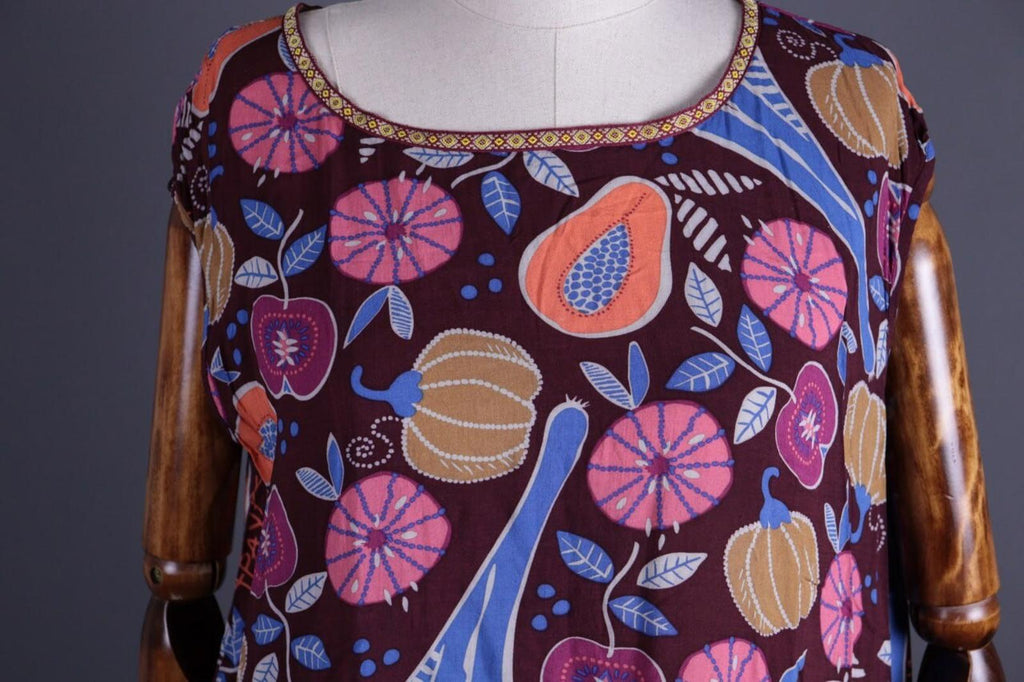 GUDRUN SJODEN Multicolor Fruits Print Sleeveless Blouson Dress – Size M