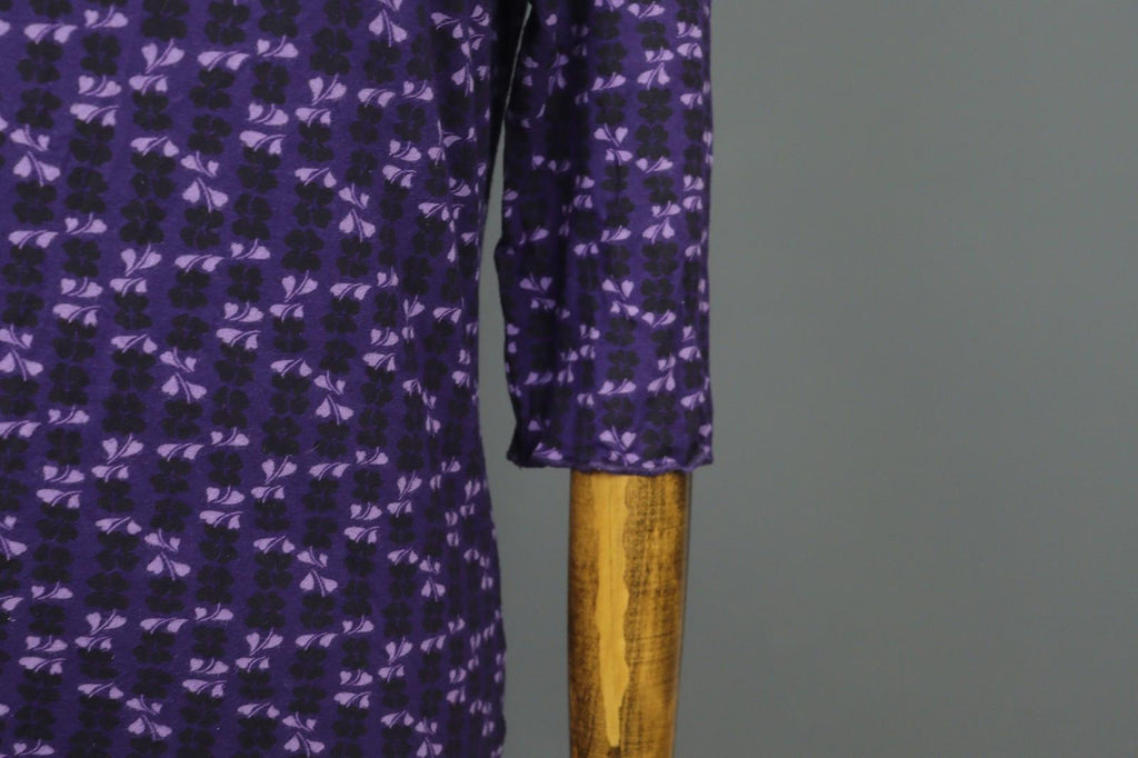 GUDRUN SJODEN Purple Viscose Floral 3/4 Sleeve Round Neck Blouse Top – Size L
