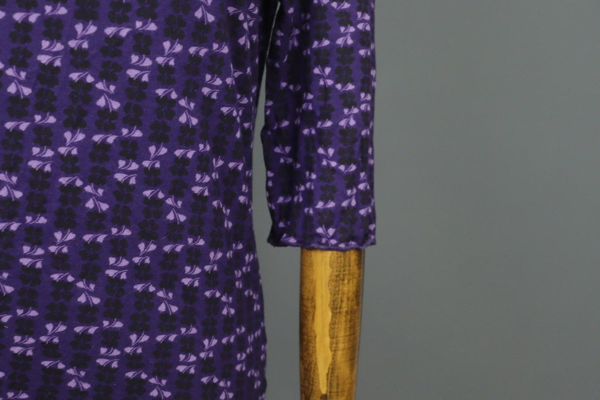 GUDRUN SJODEN Purple Viscose Floral 3/4 Sleeve Round Neck Blouse Top – Size L