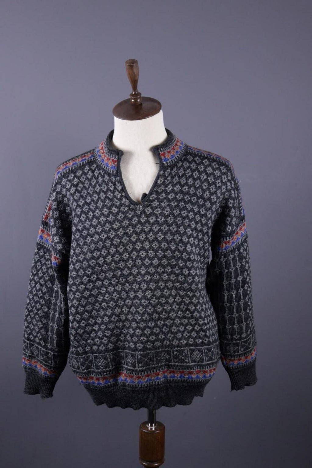 DALE OF NORWAY Sport Black Fair Isle Wool Knit Ski Sweater – Size XL