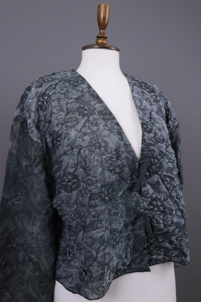 Absolut By Zebra Gray Floral Button Down Lightweight Lagenlook Jacket – Size 2 / M