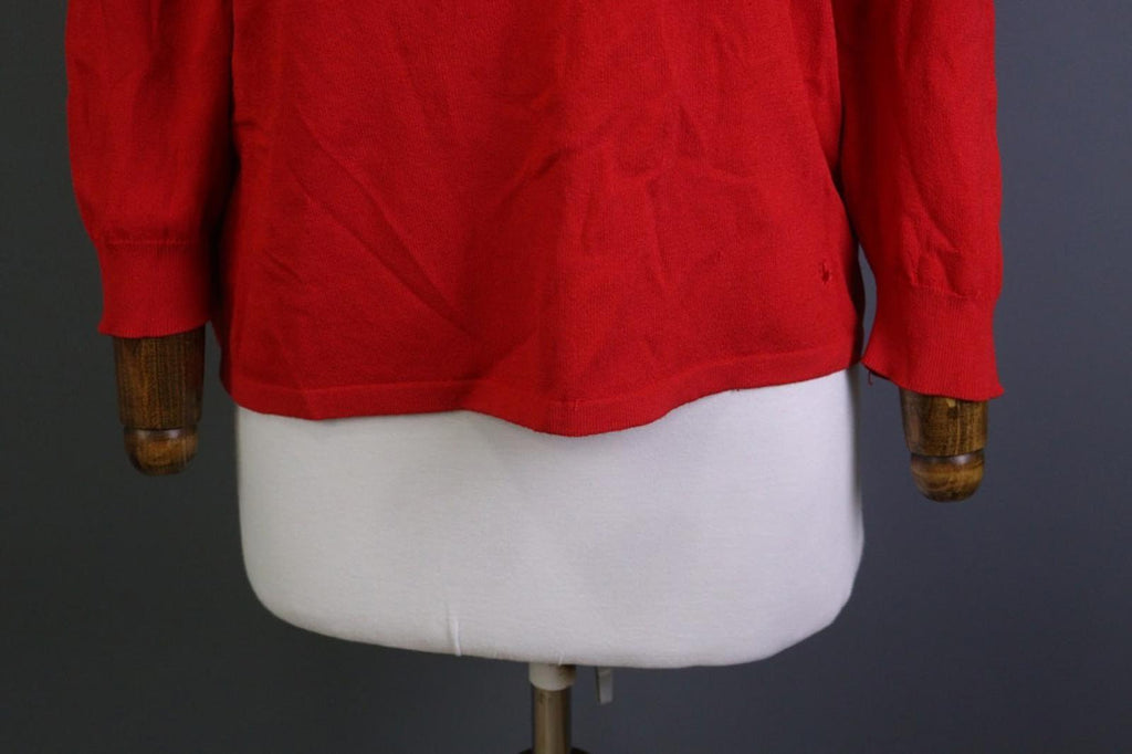 BURBERRY Red Viscose Knitted V-Neck Raglan Sleeve Pullover Sweater – Size 46