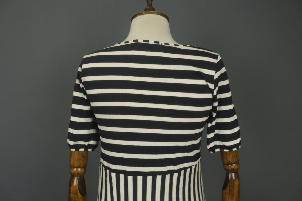 GUDRUN SJODEN Black White Striped 100% Cotton Round Neck Shift Dress – Size S – Used
