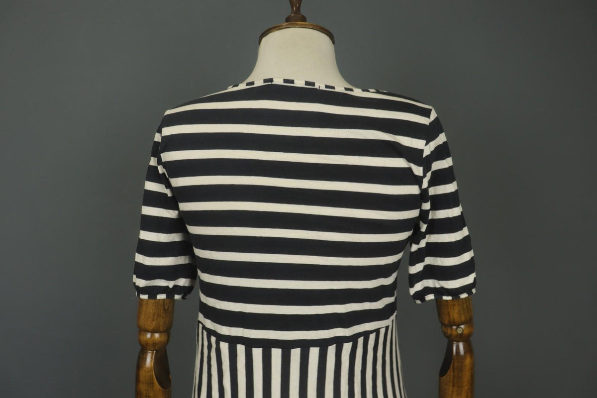 GUDRUN SJODEN Black White Striped 100% Cotton Round Neck Shift Dress – Size S – Used